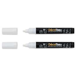 Marvy Uchida DecoFabric Opaque Paint Markers - White, Pkg of 2, out of packaging with caps off