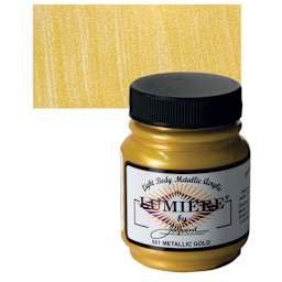 Jacquard Lumiere Acrylic - Metallic Gold, 2.25 oz Jar and swatch