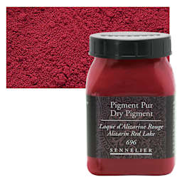 Sennelier Dry Pigment - Alizarin Red Lake, 60 g jar and swatch