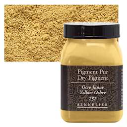 Sennelier Dry Pigment - Yellow Ochre, 80 g jar and swatch