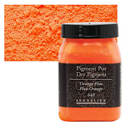 Sennelier Dry Pigment - Fluorescent Orange, 100 g jar and swatch