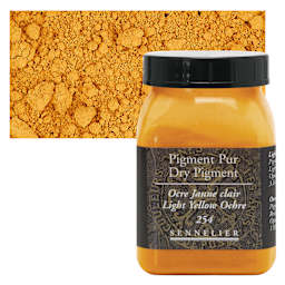 Sennelier Dry Pigment - Light Yellow Ochre, 110 g jar and swatch
