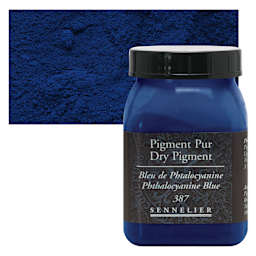 Sennelier Dry Pigment - Phthalo Blue, 100 g jar and swatch