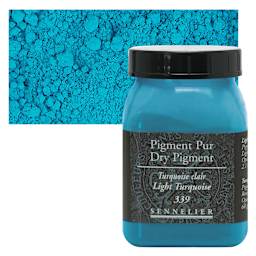 Sennelier Dry Pigment - Light Turquoise, 60 g jar and swatch