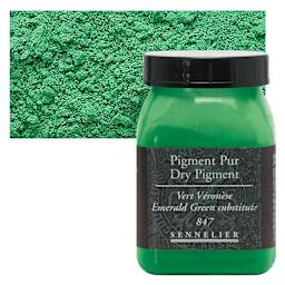 Sennelier Dry Pigment - Emerald Green Hue, 80 g jar and swatch