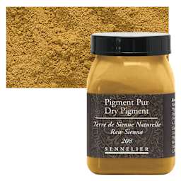 Sennelier Dry Pigment - Raw Sienna, 120 g jar and swatch