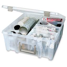 ArtBin Super Satchel - Double Deep clear version shown open with various art supplies not included