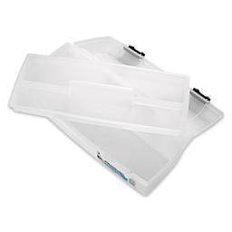 ArtBin Essentials Translucent Lift-Out Tray Box, 13'' (box open with tray partially lifted out)