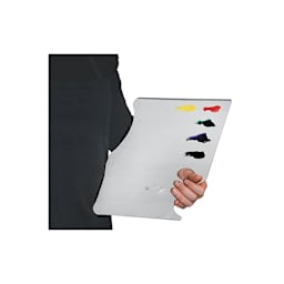 New Wave Grey Pad Disposable Palette shown in Artist's hand