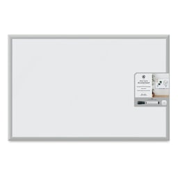 U Brands Silver Frame Magnetic White Board - 23" x 35" shown with label