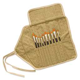 Etchr Roll-Up Brush Pouch - Khaki, holding brushes (not included)