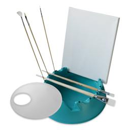 GoEasel Painting Station - Teal, holding brushes and canvas (not included)