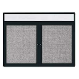 UVP Radius Enclosed Bulletin Tackboard - Black, 36" x 48", 2 Doors and Header