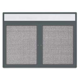 UVP Radius Enclosed Bulletin Tackboard - Gray, 36" x 48", 2 Doors and Header