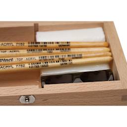 Da Vinci Acrylic Brushes Wood Box Set - Blick Exclusive! Set of 4, close up of open box
