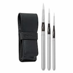 Escoda Perla Toray White Synthetic Travel Brushes - Set of 3, Round, with included case