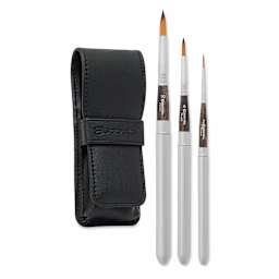 Escoda Prado Tame Synthetic Sable Travel Brushes - Set of 3, Round, with included carrying case.