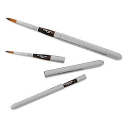 Escoda Prado Tame Synthetic Sable Travel Brushes - Set of 3, Round, shown at full length, separated, and travel-safe.