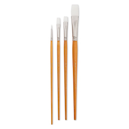 Utrecht Series 300 White Taklon Brushes - Assorted, Set of 4, Long Handle