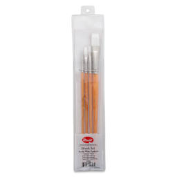 Utrecht Series 300 White Taklon Brushes - Assorted Long Handle Set of 4, in packaging