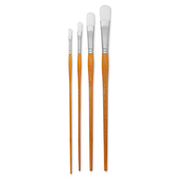 Utrecht Series 300 White Taklon Brushes - Filberts, Set of 4, Long Handle
