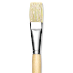 Utrecht Rhenish Pure Hog Bristle Brush - Flat, Size 12, Long Handle, close up