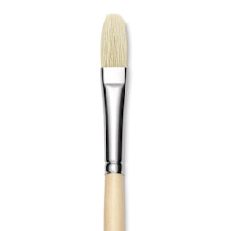 Utrecht Rhenish Pure Hog Bristle Brush - Filbert, Size 8, Long Handle, close up