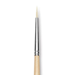 Utrecht Rhenish Pure Hog Bristle Brush - Round, Size 0, Long Handle, close up