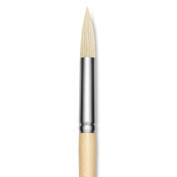 Utrecht Rhenish Pure Hog Bristle Brush - Round, Size 10, Long Handle, close up