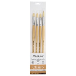 Escoda Clasico Chungking White Bristle Brushes - 8950 Assorted, Set of 4, Long Handle, front of packaging