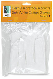 Art Alternatives Soft White Cotton Gloves - Front view of package of 4