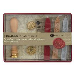 Manuscript Wax Sealing Kits - Top view of Holiday Set showing 3 wicks and seals