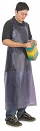 Blue Vinyl Apron​ - Artist wearing apron and opening solvent can
