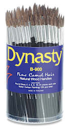 Dynasty Fine Camel Hair Brush Set - 120 Assorted Round brushes shown upright in open container