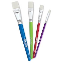 Crayola White Taklon Brush Set - Set of 4, Flat, brushes fanned out