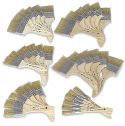Blick Economy White Bristle Gesso Brush - Components of Classpack shown stacked by brush size
