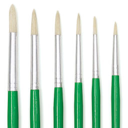 Blick Economy White Bristle Round Brushes - Closeup of 6 piece set of Round brushes