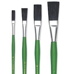 Blick Economy Black Bristle Brushes - Closeup of Set of 4 Long Handle Extended Brushes 