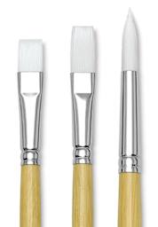 Blick Academic White Synthetic Brushes - Closeup of Flat, Bright and Round Brush tips