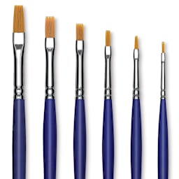 Blick Scholastic Golden Taklon Brush Set - Flat, Long Handle, Set of 6 close up