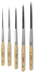 Kafka Design Pinstriping Brushes - 5 different sizes of brushes shown vertically