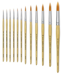 Blick Academic Synthetic Golden Taklon Brushes - 12 Round brushes shown vertically
