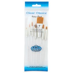 Royal Langnickel Clear Choice Taklon Brush Set - Golden Taklon, Assorted, Set of 7, Short Handle, front of packaging