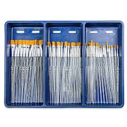 Royal Langnickel Clear Choice Brush Set - Golden Taklon, Flat, Set of 60, Short Handle, in open packaging