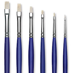 Blick Scholastic White Bristle Brush Set - Bright, Set of 6 close up
