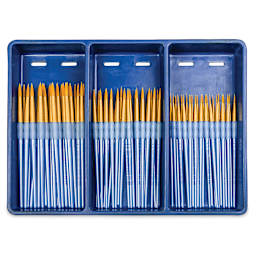 Royal Langnickel Golden Taklon Brushes - Round Combo Set of 72 (Brushes shown in Tray)