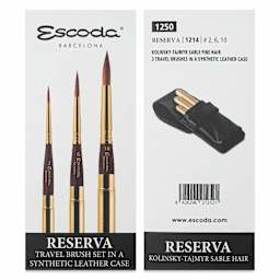 Escoda Reserva Kolinsky-Tajmyr Sable Brush - Set of 3, Pocket Round, front and back of packaging