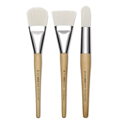 Blick Mega White Synthetic Brushes - Filbert, flat, and round brushes shown 