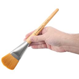 Blick Mega Golden Taklon Brush - Mega Filbert, Short Handle, Size 50, held in hand