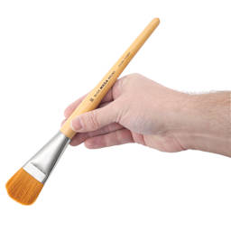 Blick Mega Golden Taklon Brush - Mega Filbert, Short Handle, Size 30, held in hand